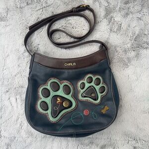 Chala Dog Paw Print Crossbody Bag Navy Brown Vegan Leather Hobo Handbag